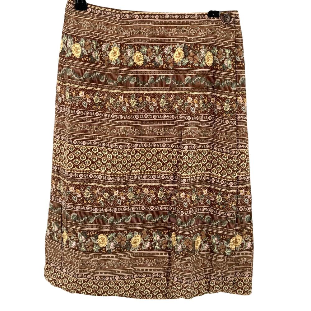 Vintage 90s Hunt Club Brown Floral Cottage Core Tapestry Print Mini Wrap Skirt